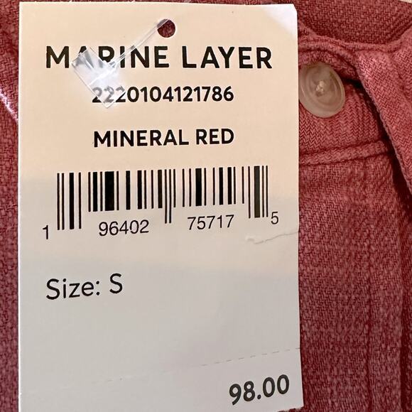 Marine Layer Men'sSelvage Short Sleeve Button Up Dusty Red  Button Down Small - Picture 3 of 6